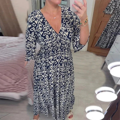 Annette™ | Printed Dress with V-neck and Wide Sleeves