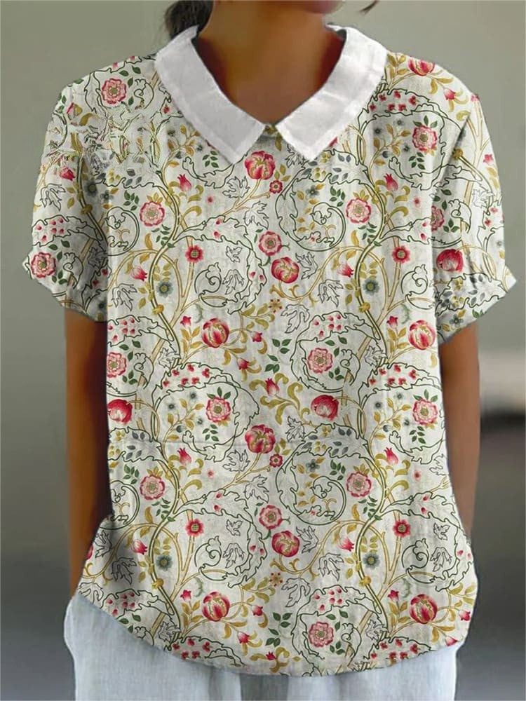 Charlotte™ | Women's Flower Art Print Casual Cotton And Linen Shirt