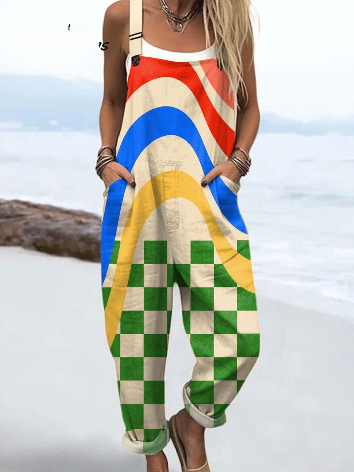 Addison™ | Women's  Vintage Abstract Geometric Art Print Casual 100% Cotton Wide Leg Jumpsuit