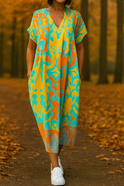 Arleen™ | Casual Elegant Printed V-Neck Dress