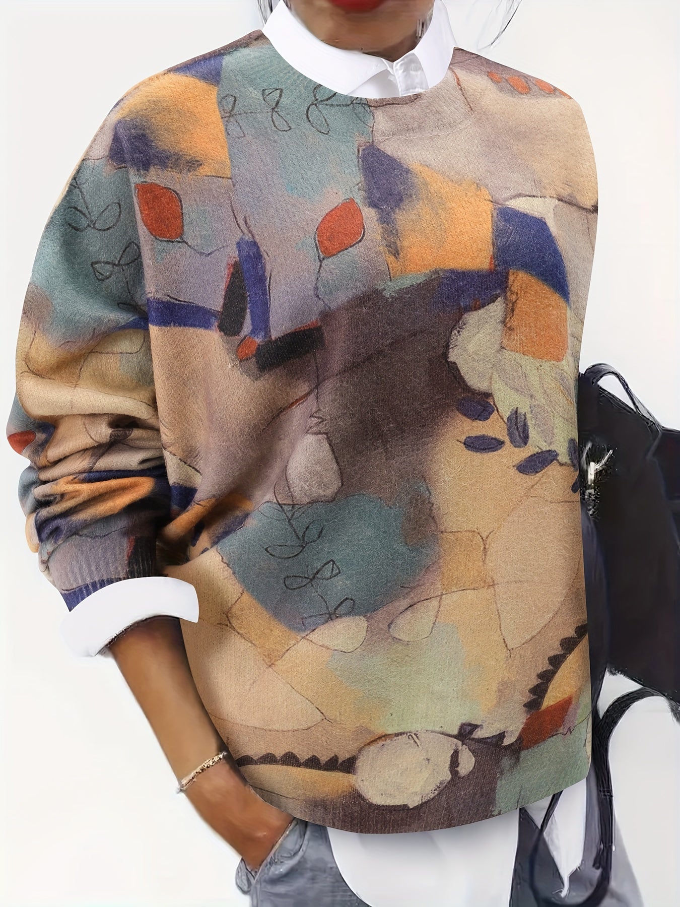 Luna | Elegant Leaf Print Knit Pullover