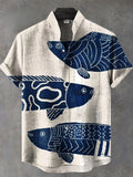 Women's Vintage Fish Art Print Casual Cotton Shirt