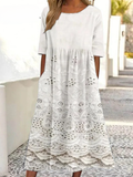 Women's Vintage Floral Midi Dress – Round Neck with Pockets