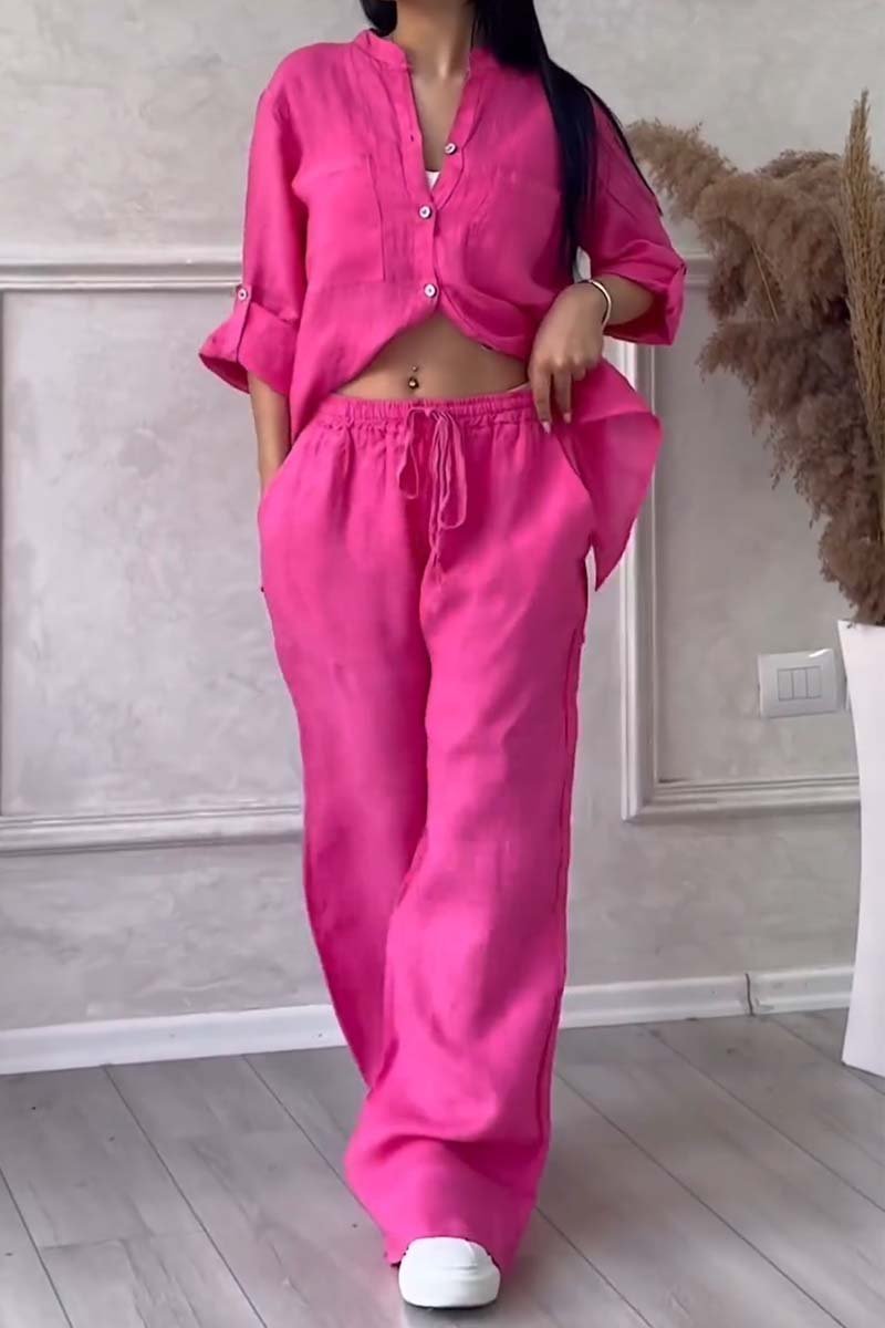 Violeta™ | Long Sleeve Loose Blouse with Wide Leg Pants Set