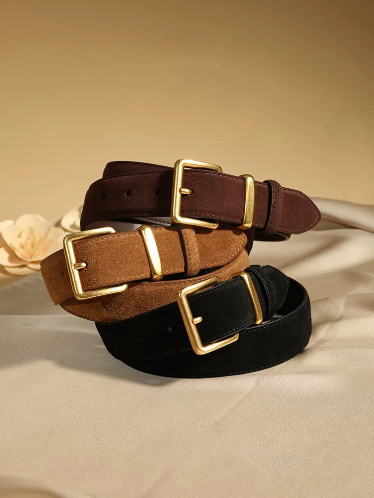 Penelope | Vintage Suede Leather Belt with Gold Buckle