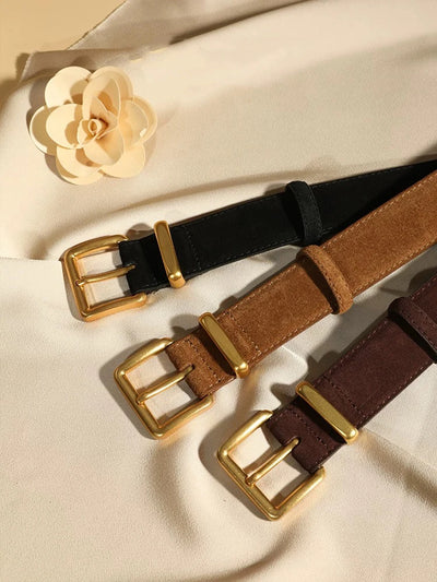 Penelope | Vintage Suede Leather Belt with Gold Buckle