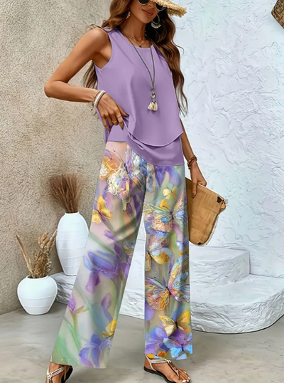 Alexis™ | Square Collar Top With Wide Leg Pants Set