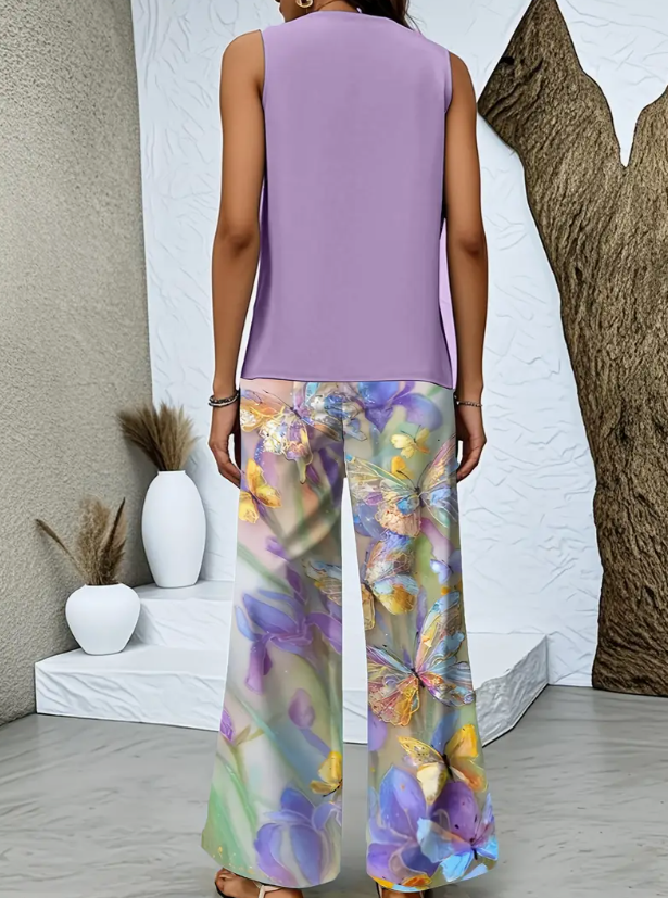 Alexis™ | Square Collar Top With Wide Leg Pants Set