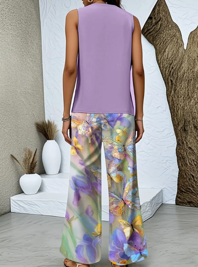 Alexis™ | Square Collar Top With Wide Leg Pants Set