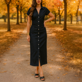 Women's Buttoned Midi Shirt Dress – Tailored Fit