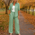 Women's Linen Two-Piece Set – Relaxed Shirt & Wide Leg Pants