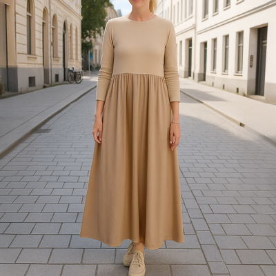 Georgette™ | Flowy Knitted Midi Dress with Long Sleeves