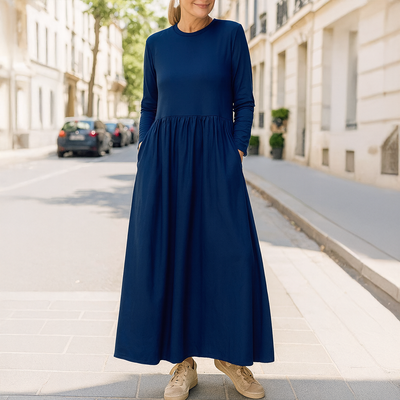 Georgette™ | Flowy Knitted Midi Dress with Long Sleeves