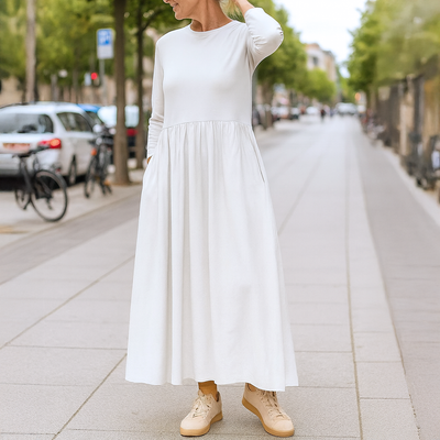 Georgette™ | Flowy Knitted Midi Dress with Long Sleeves