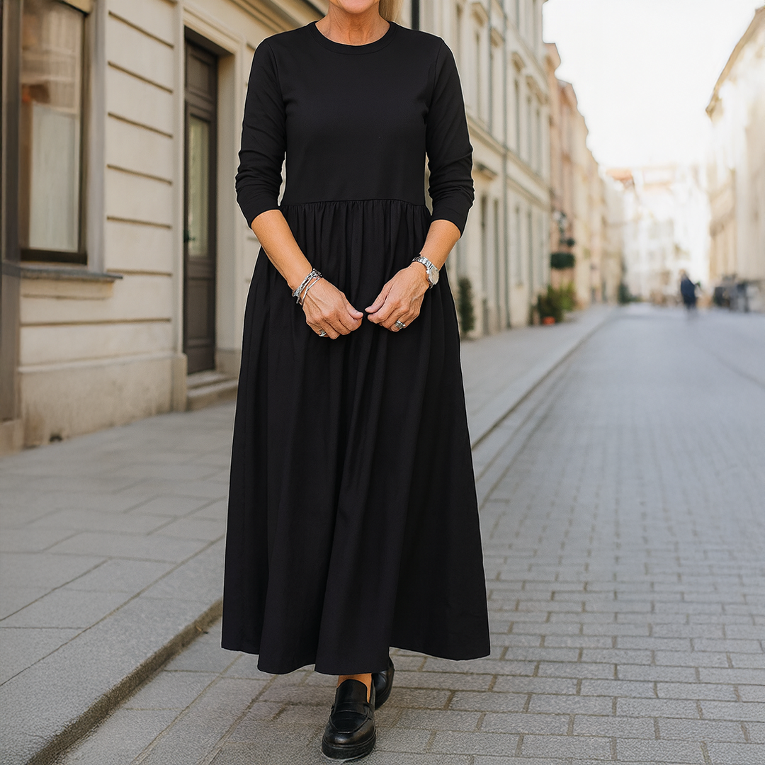 Georgette™ | Flowy Knitted Midi Dress with Long Sleeves