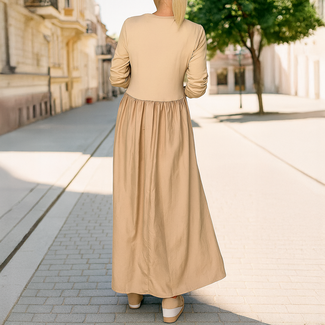 Georgette™ | Flowy Knitted Midi Dress with Long Sleeves