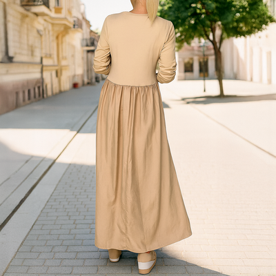 Georgette™ | Flowy Knitted Midi Dress with Long Sleeves