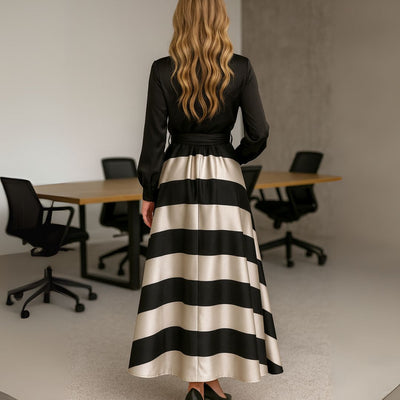 Marjorie™ | Retro Striped Lace-Up Party Dress