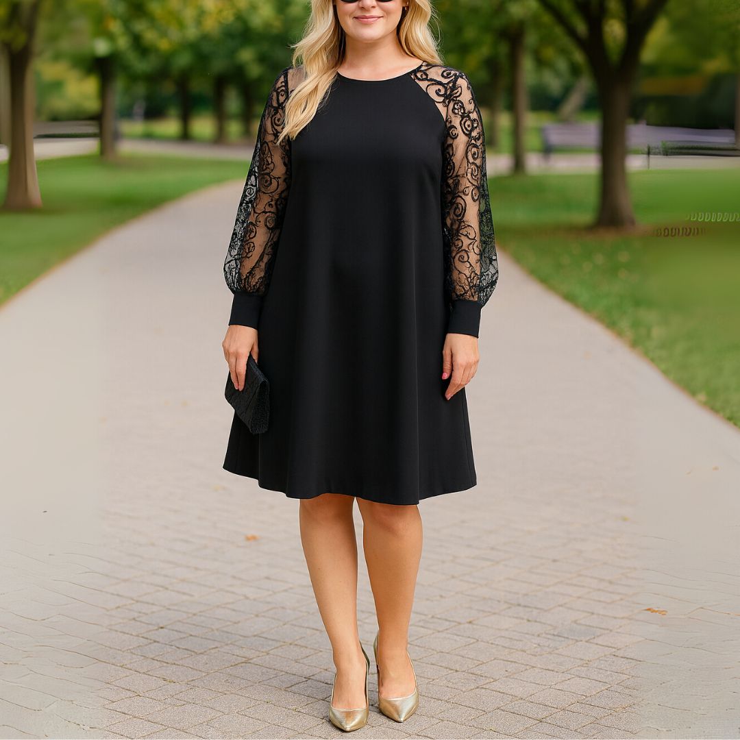 Madonna™ | Round Neck Long Sleeve Lace Patchwork Dress