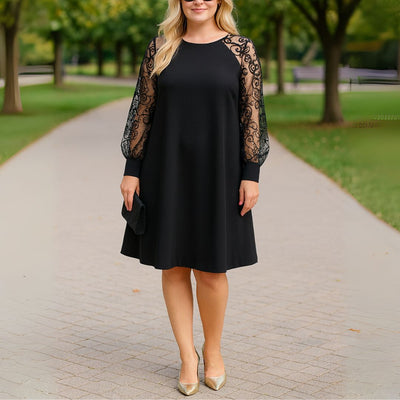 Madonna™ | Round Neck Long Sleeve Lace Patchwork Dress