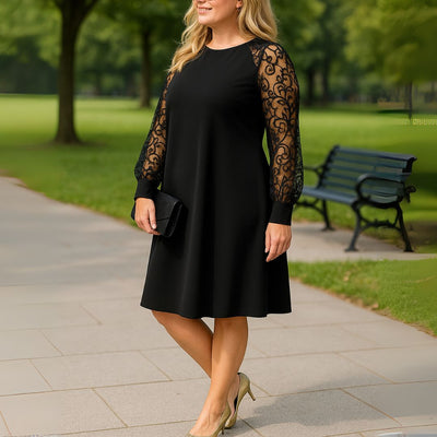 Madonna™ | Round Neck Long Sleeve Lace Patchwork Dress