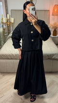 Women's Cropped Set with Pleated Skirt & Bow Sleeves
