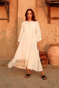 Women's White Midi Dress – V-Neck Horn Sleeves