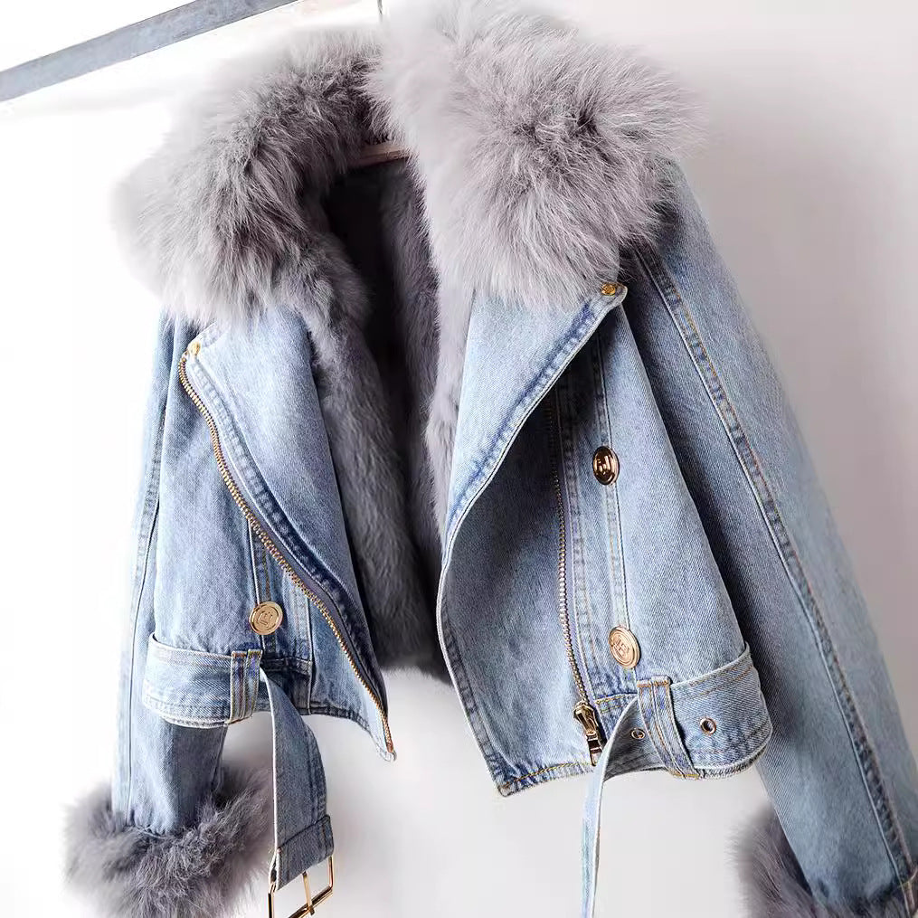 Olivia | Luxe Lined Fox Fur Denim Coat