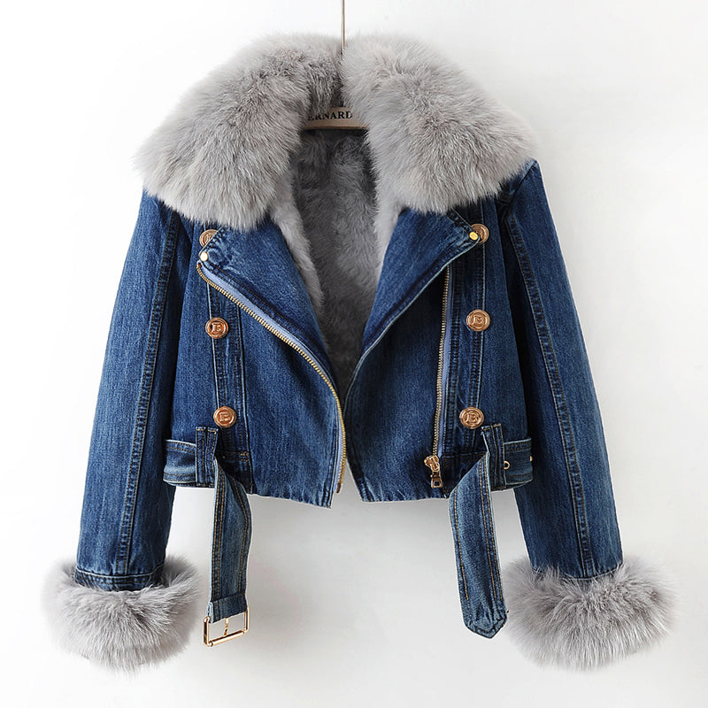Olivia | Luxe Lined Fox Fur Denim Coat
