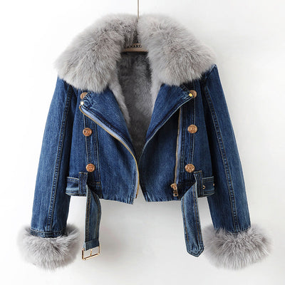 Olivia | Luxe Lined Fox Fur Denim Coat