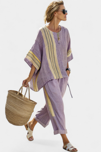 Elsie™ | Elegant Two Piece Linen Suit With Striped Design