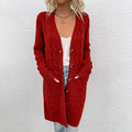 Women's Long Knit Cardigan – Cable Button Front Sweater