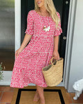 Women's Casual Midi Dress – Polka Dot