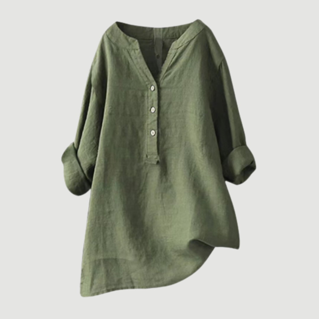 Darlene™ | Cotton Linen V-Neck Long Sleeve Blouse