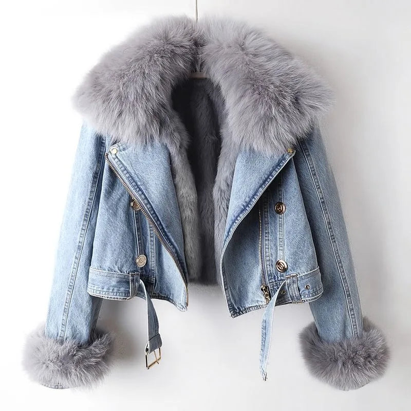 Olivia | Luxe Lined Fox Fur Denim Coat