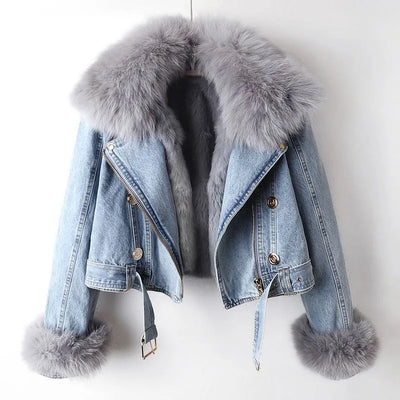 Olivia | Luxe Lined Fox Fur Denim Coat