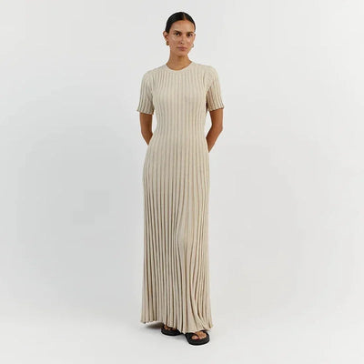 Mia™ | Ribbed Knit Short Sleeve Maxi Dress
