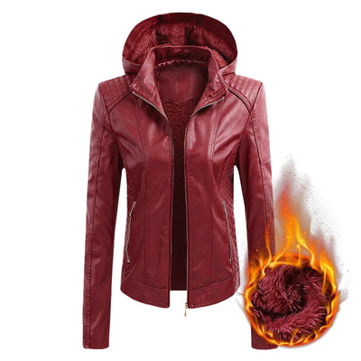 Kara | PU biker jacket with detachable hood