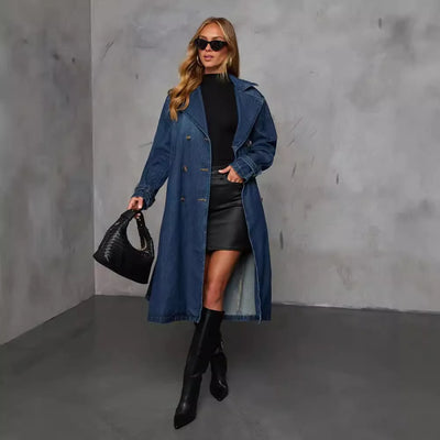 Xena | Long Double-Breasted Denim Trench Coat