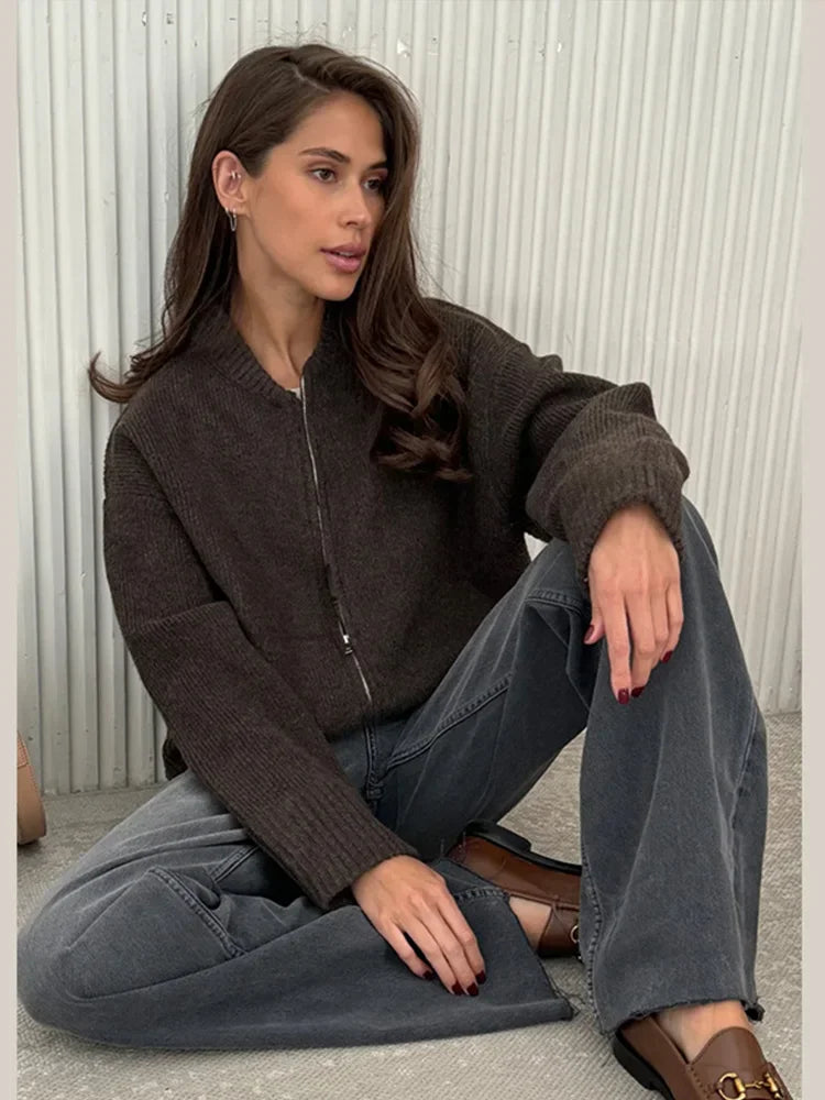 Jade | Casual Knit Zip-Up Cardigan