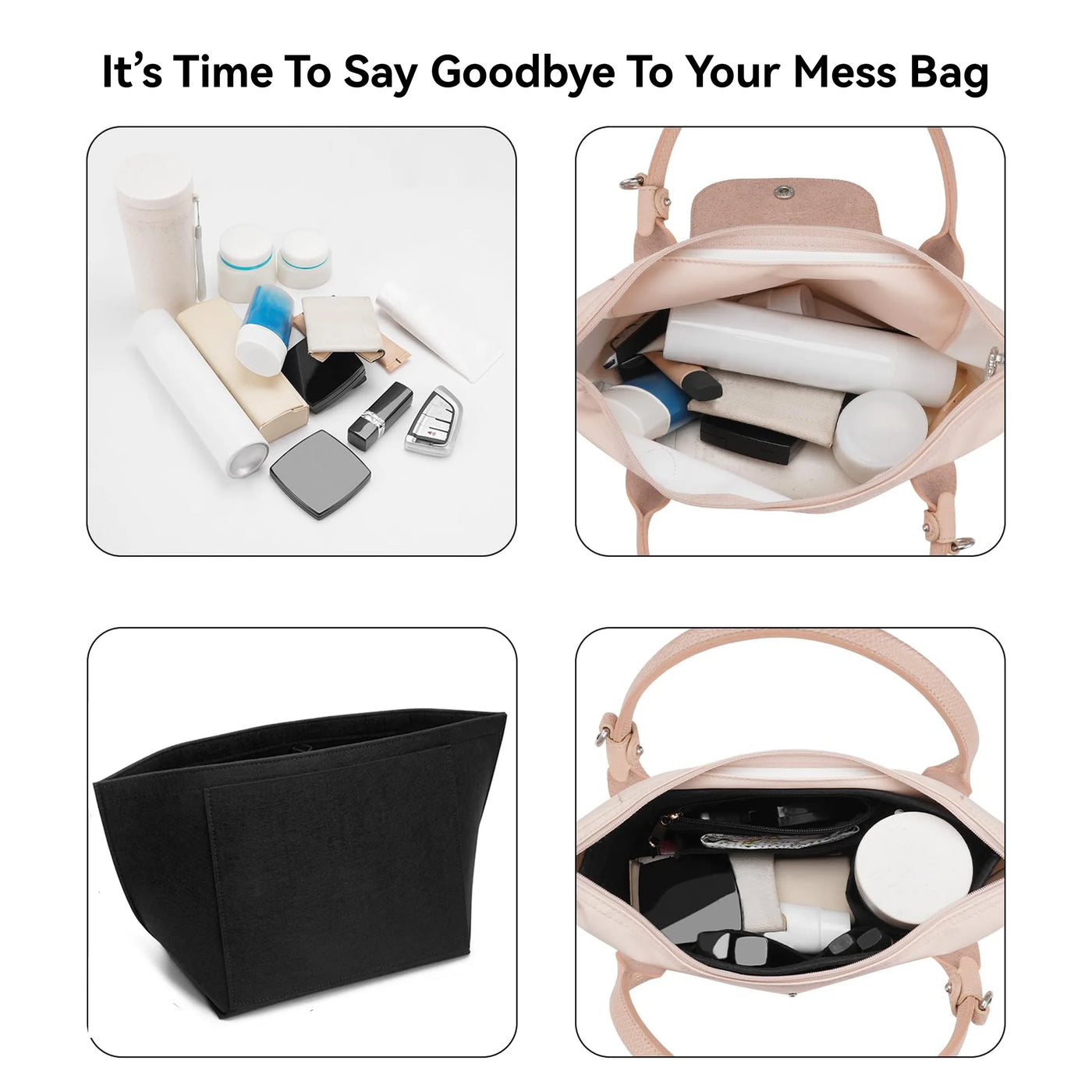 Rose | Felt insert organiser for Longchamp handbags