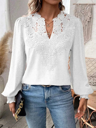 Pia | Elegant Lace Blouse – V-Neck & Long Sleeves for Work or Daywear