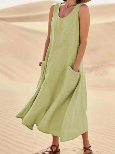 Anna | A-Line Sleeveless Midi Dress – Cotton Linen, Relaxed Fit