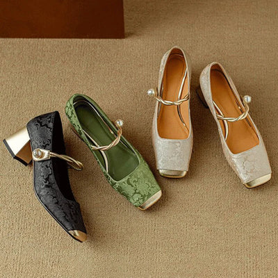 Léa | Floral Embossed Square Toe Heels