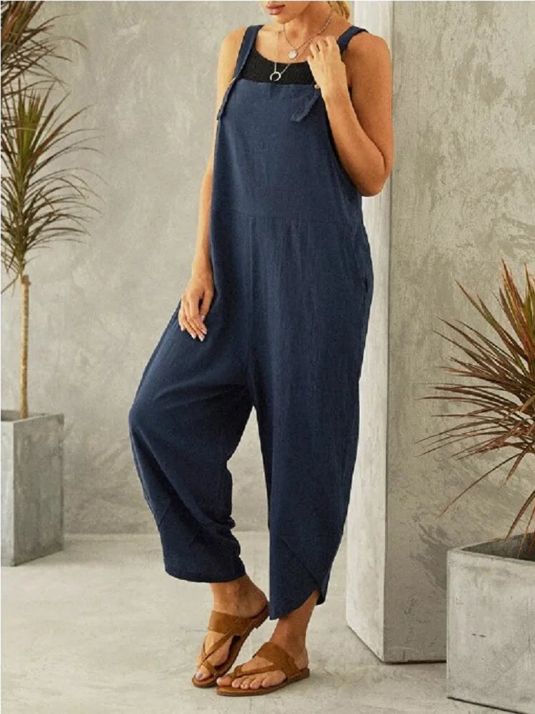 Isla | Oversized Cotton-Linen Summer Overalls