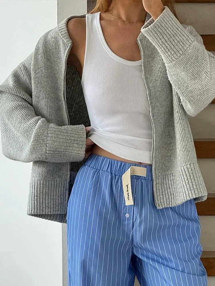 Jade | Casual Knit Zip-Up Cardigan