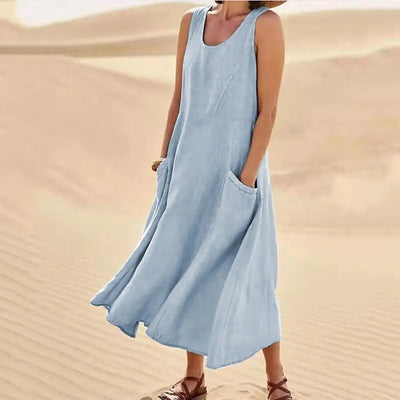 Anna | A-Line Sleeveless Midi Dress – Cotton Linen, Relaxed Fit