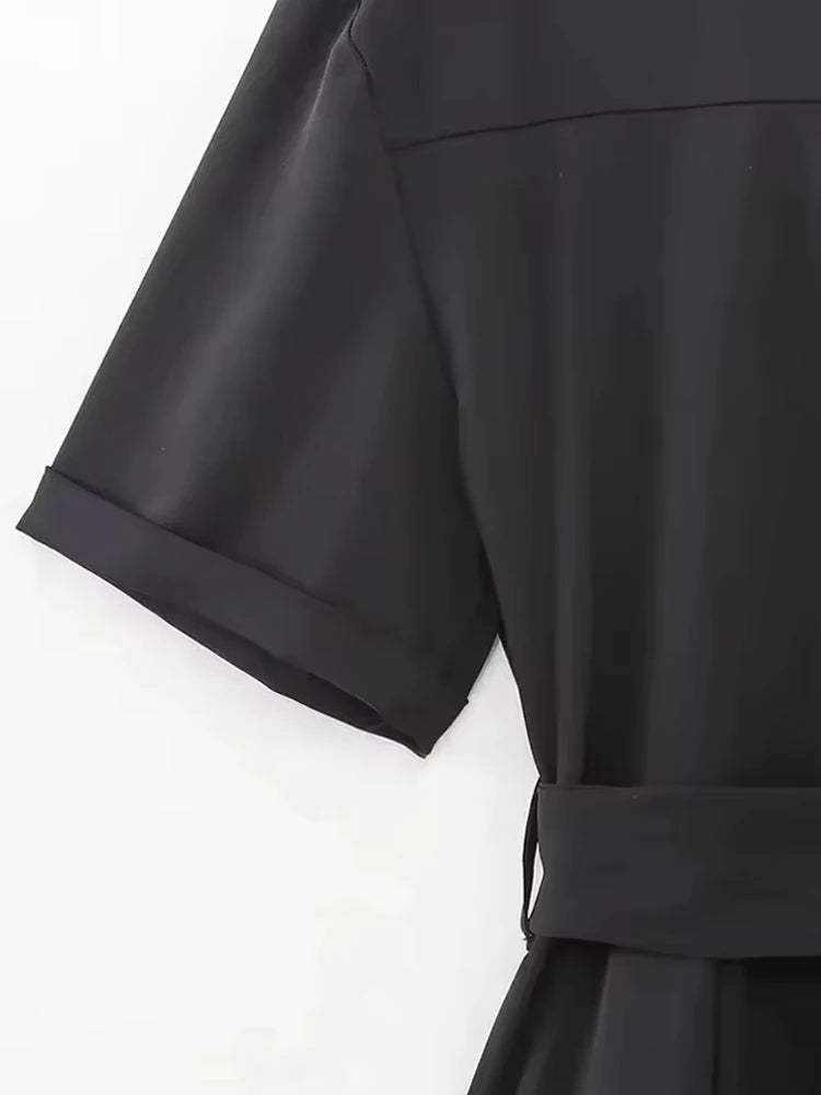 Vanessa | Belted Short-Sleeve Zipper Playsuit