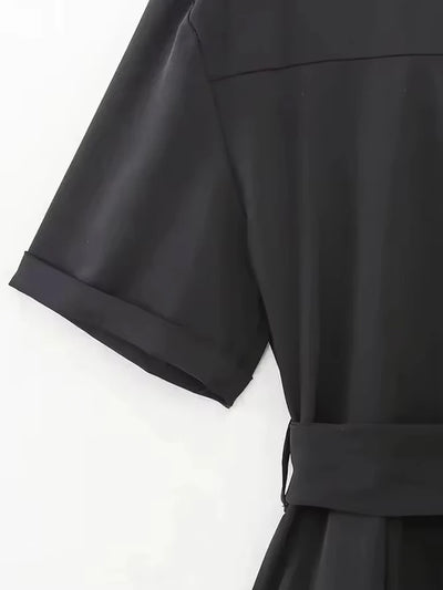 Vanessa | Belted Short-Sleeve Zipper Playsuit