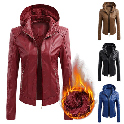 Kara | PU biker jacket with detachable hood